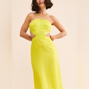 Farm Rio Monstera Open-Back Halter Linen Blend Midi Dress Size M
